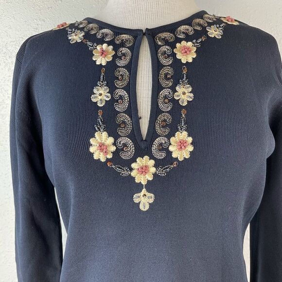 NWT Joseph A. Stitched Floral Sweater Top Size L - Picture 2 of 9